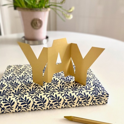 YAY greeting card in gold